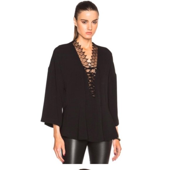 IRO XS Made in France Emilda Black Lace Up 3/4 Sleeve Top - Picture 1 of 9